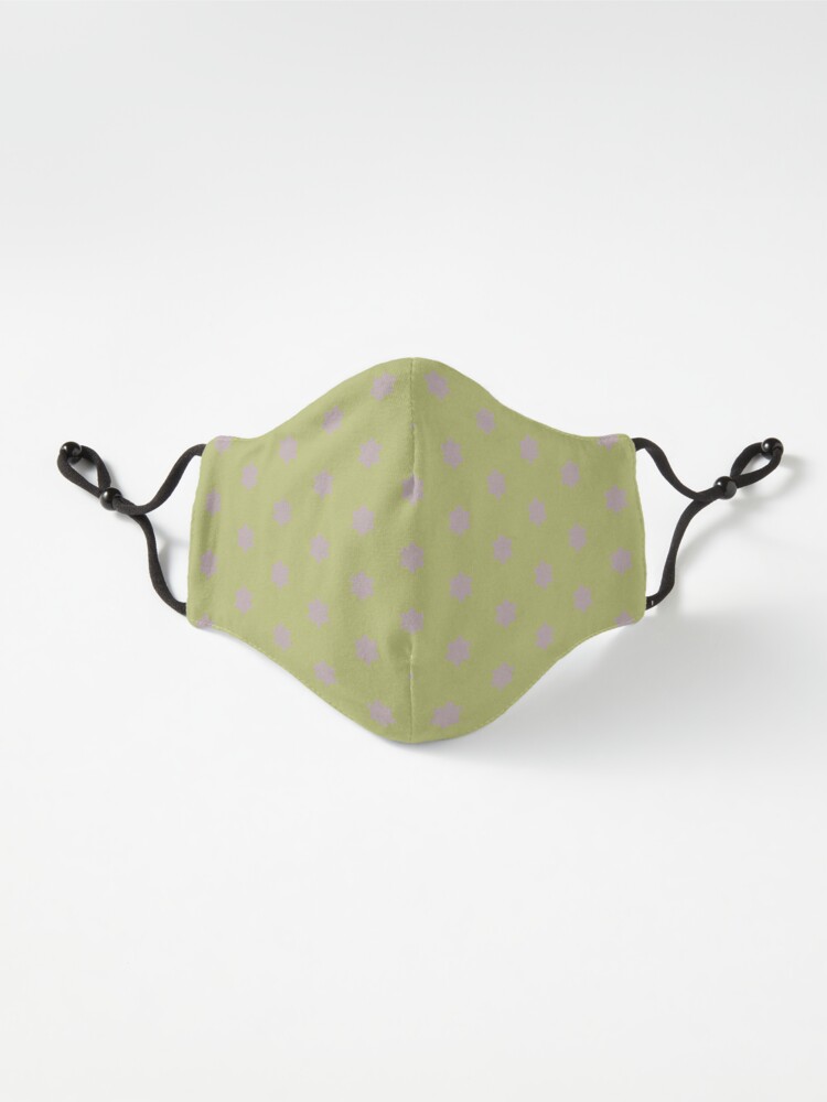 Mask, Geometric Warm Neutrals Burnished Lilac Six Pointed Stars On Green Banana designed and sold by Triplicate Limited