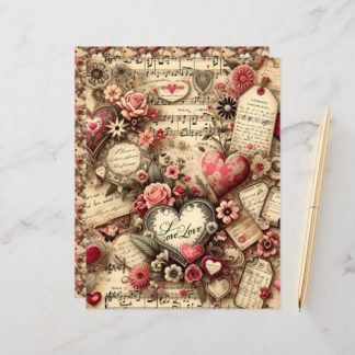 Vintage Valentines Ephemera Scrapbook Paper