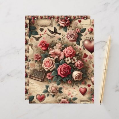 Vintage Valentines Ephemera Scrapbook Paper