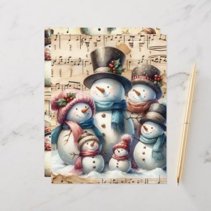 Vintage Watercolor Snowmen Scrapbook Paper