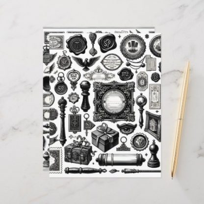 Vintage Ephemera Line Art Cut and Collage Paper