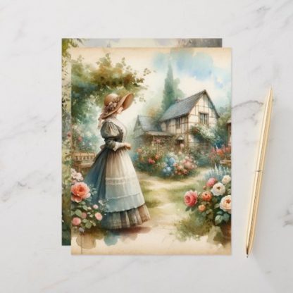 Vintage Watercolor Country Garden Scrapbook Paper