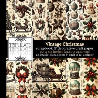 Vintage Christmas Scrapbook and Decorative Craft Paper: 24 double-sided matte sheets of 8.5 x 8.5 inch 90gsm featuring 12 festive designs (4 of each design)