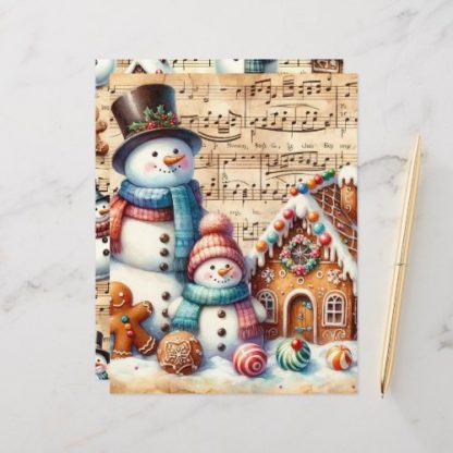 Vintage Watercolor Snowmen Scrapbook Paper