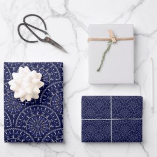 Scandinavian Ditsy Winter Navy &amp; Gold Art Deco Wrapping Paper Sheets