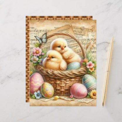 Vintage Watercolor Easter Chicks Scrapbook Paper