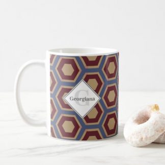 Monogrammed Geometric Colorful Honeycomb Hexagons Coffee Mug