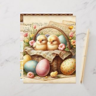Vintage Watercolor Easter Chicks Scrapbook Paper