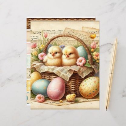 Vintage Watercolor Easter Chicks Scrapbook Paper