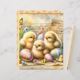 Vintage Watercolor Easter Chicks Scrapbook Paper