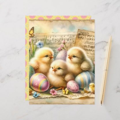 Vintage Watercolor Easter Chicks Scrapbook Paper