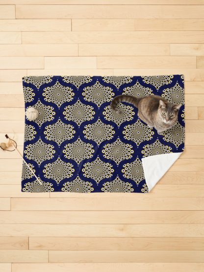 Pet Blanket, We Are Watching You Navy And Gold Mid Mod Ogee designed and sold by Triplicate Limited