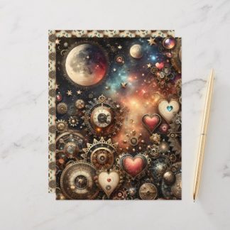 Celestial Steampunk Valentines Scrapbook Paper