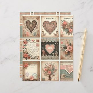 Boho Valentines Ephemera Scrapbook Paper