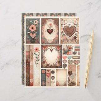 Boho Valentines Ephemera Scrapbook Paper