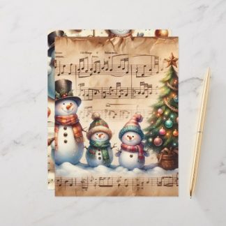 Vintage Watercolor Snowmen Scrapbook Paper
