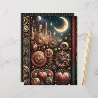 Celestial Steampunk Valentines Scrapbook Paper