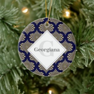 Custom Name We Are Watching You Navy &amp; Gold Retro Ceramic Ornament