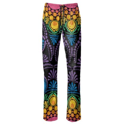 Womens Trousers Maximalist Rainbow Floral Fountain Mandala