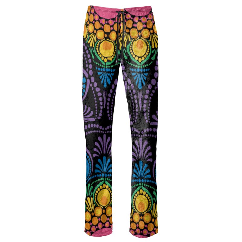 Womens Trousers Maximalist Rainbow Floral Fountain Mandala