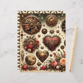 Celestial Steampunk Valentines Scrapbook Paper