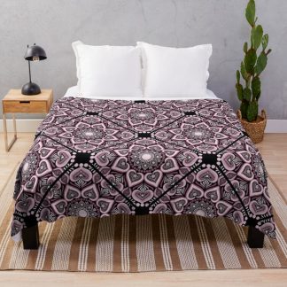 Throw Blanket, Dusky Rose Hearts in Flowers Forever Dot Mandala Diamond Tile Pattern designed and sold by Triplicate Limited