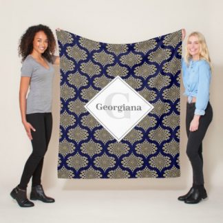 Custom Name We Are Watching You Navy &amp; Gold Retro Fleece Blanket
