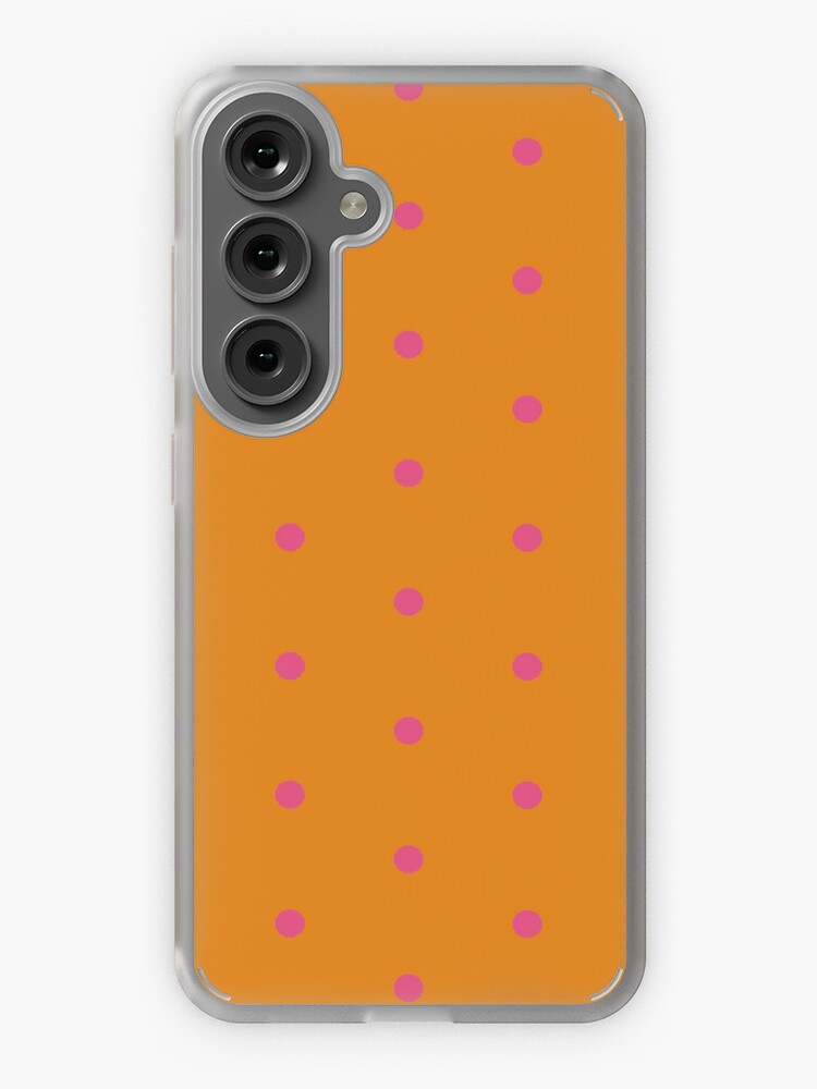 Samsung Galaxy Phone Case, Geometric Maximalist Rainbow Fandango Pink Polka Dots On Dark Cheddar designed and sold by Triplicate Limited