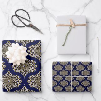 We Are Watching You Navy And Gold Retro Ogee Wrapping Paper Sheets