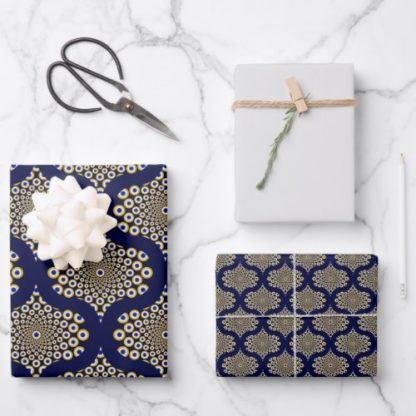 We Are Watching You Navy And Gold Retro Ogee Wrapping Paper Sheets