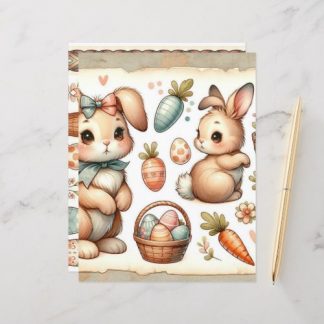 Vintage Watercolor Easter Bunnies Scrapbook Paper