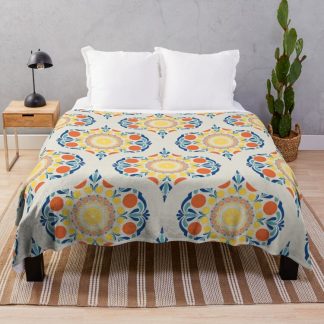 Throw Blanket, Aegean Summer Oranges And Lemons Mid Mod Ogee designed and sold by Triplicate Limited