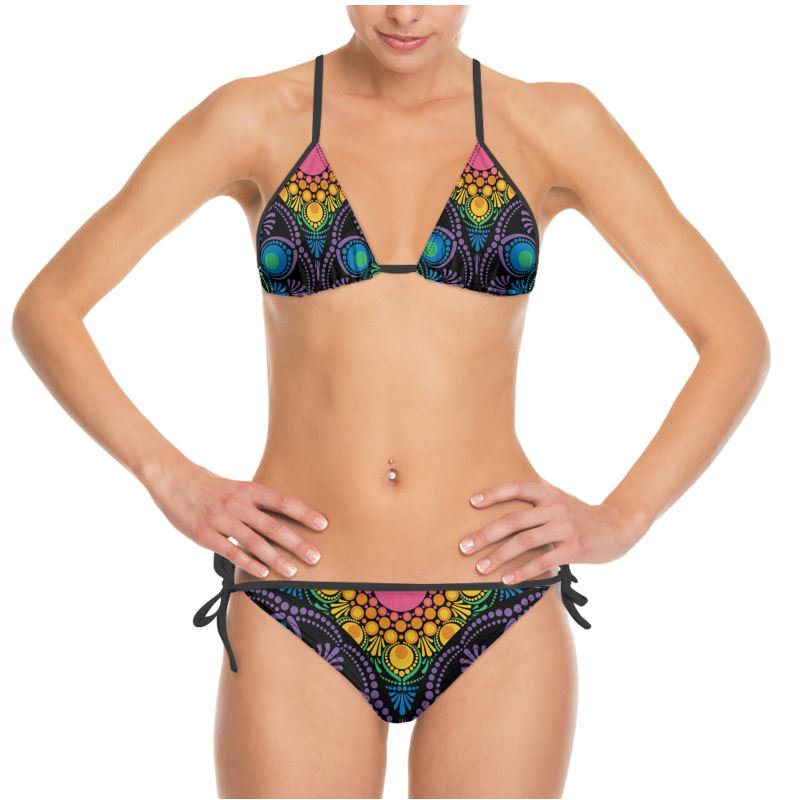Bikini Maximalist Rainbow Floral Fountain Mandala Art Deco on Black