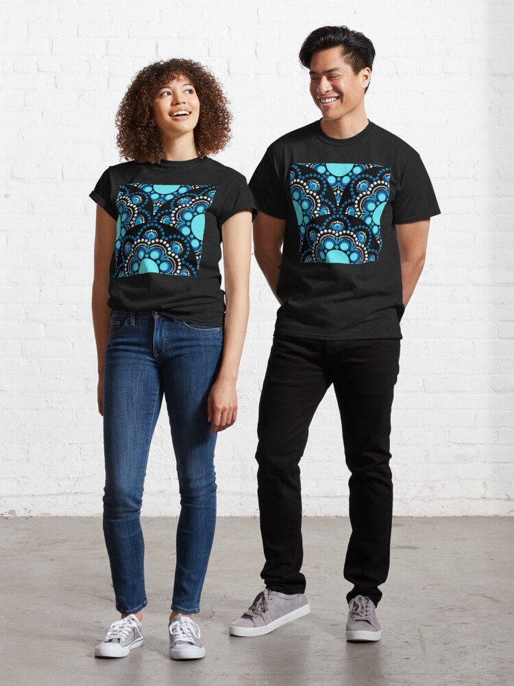 Classic T-Shirt, Blue Moons Dot Mandala Scale Pattern designed and sold by Triplicate Limited