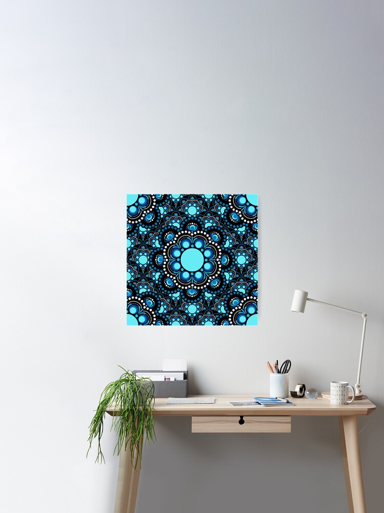 Poster, Blue Moons Dot Mandala Scale Tile Pattern designed and sold by Triplicate Limited
