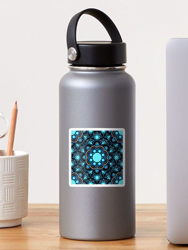 Sticker, Blue Moons Dot Mandala Scale Tile Pattern designed and sold by Triplicate Limited