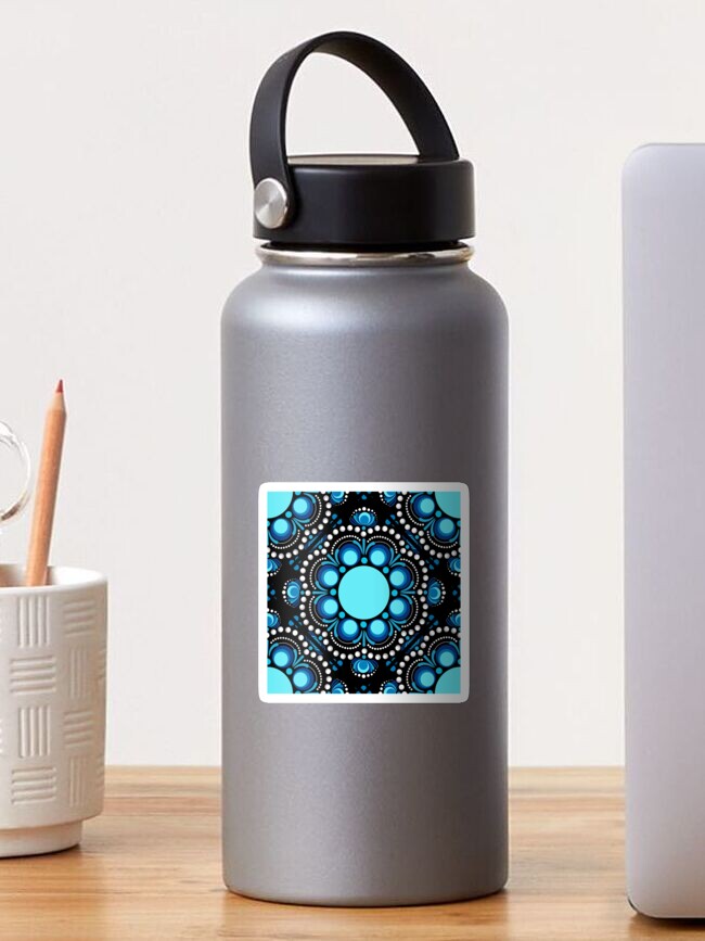 Sticker, Blue Moons Dot Mandala Tile Pattern designed and sold by Triplicate Limited