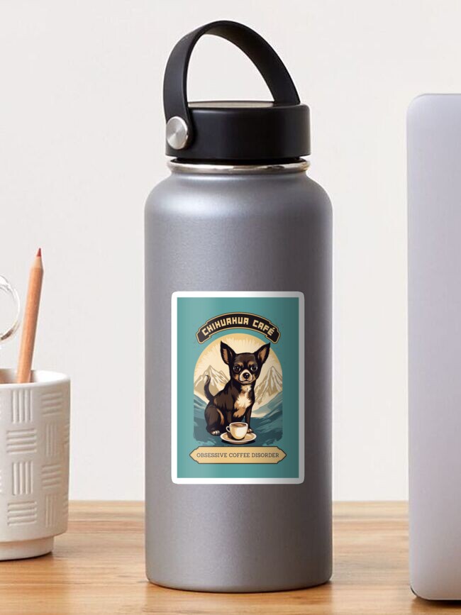 Sticker, Chihuahua Cafe Vintage Sign - Obsessive Coffee Disorder designed and sold by Triplicate Limited