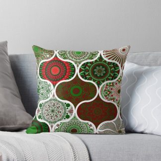 Pillow, Christmas Ornament Dot Mandala Patchwork designed and sold by Triplicate Limited