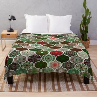 Throw Blanket, Christmas Ornament Dot Mandala Patchwork designed and sold by Triplicate Limited