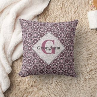 Custom Name Deco Dusky Rose Cherry Blossom Mandala Throw Pillow