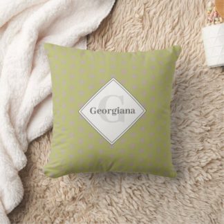 Custom Name Geometric Warm Neutral Polka Dot Stars Throw Pillow