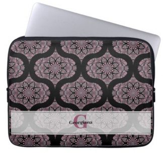 Custom Name Retro Dusky Rose Floral Fronds Mandala Laptop Sleeve