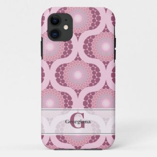 Custom Name Retro Radiant Dusky Rose Dot Mandala iPhone 11 Case