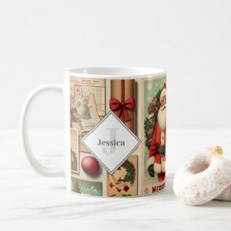 Custom Name Vintage Christmas Ephemera Coffee Mug