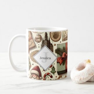 Custom Name Vintage Holiday Ephemera Coffee Mug