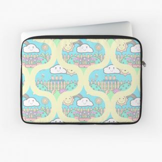 Laptop Sleeve, Cute Pastel Kawaii Garden Retro Ogee designed and sold by Triplicate Limited