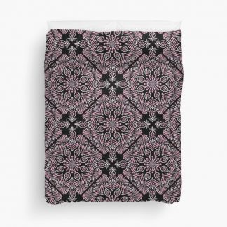 Duvet Cover, Dusky Rose Fronds Dot Mandala Diamond Tile designed and sold by Triplicate Limited