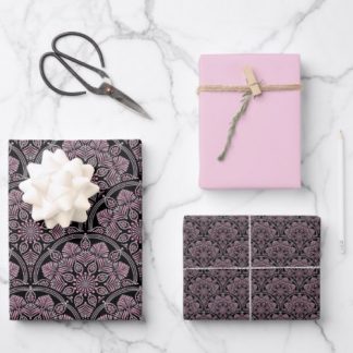 Dusky Rose Fronds Mandala Art Deco Scallops Wrapping Paper Sheets