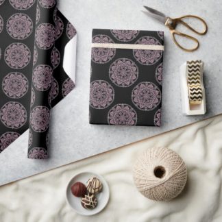 Dusky Rose Fronds Polka Dots Mandala Wrapping Paper